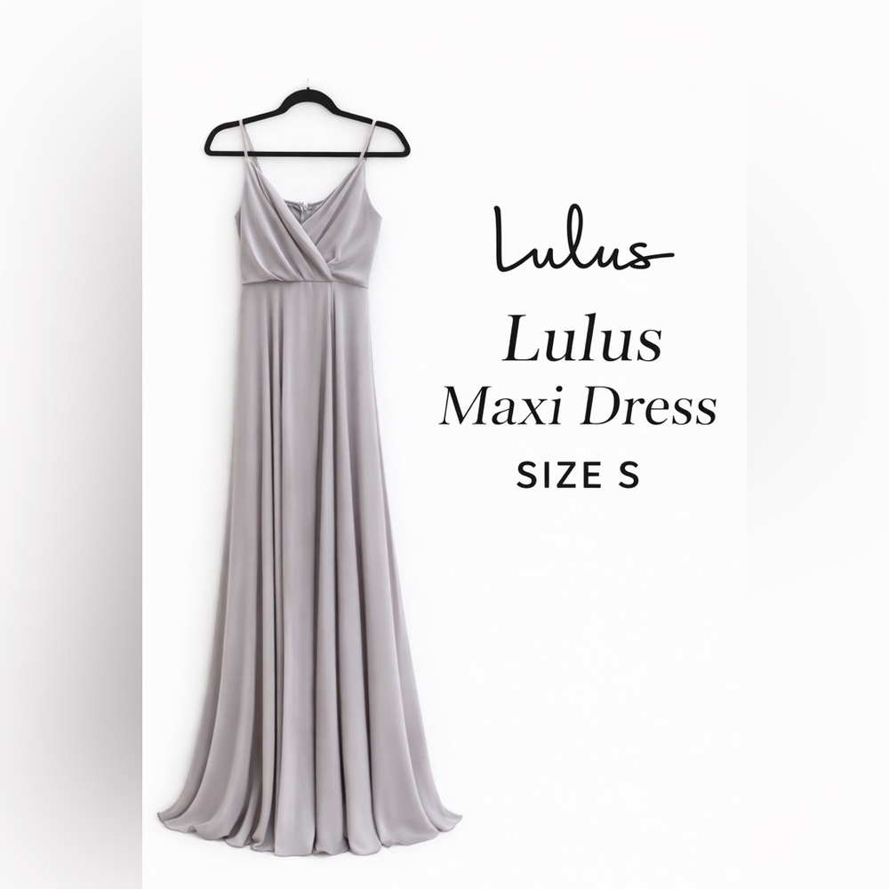 Lulu's Light Gray Satin Maxi Dress with Spaghetti Straps
